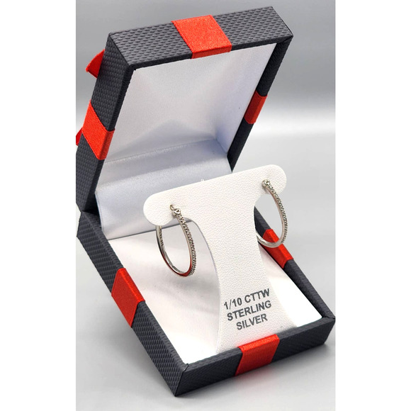 Diamond Sterling Silver Hoop Earrings - Picture 3 of 6